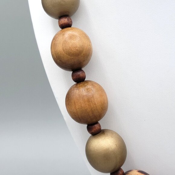 Wooden and Resin Beaded Necklace Animal Print Accents Wood Spacers 24" - Picture 6 of 9
